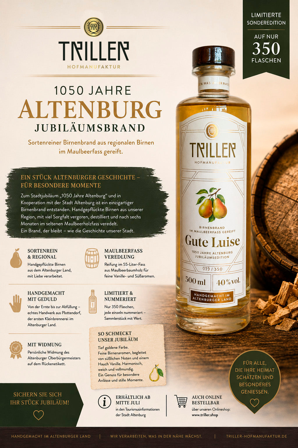 1050 Jahre Altenburg â JubilĂ€umsbrand im Maulbeerfass gereift